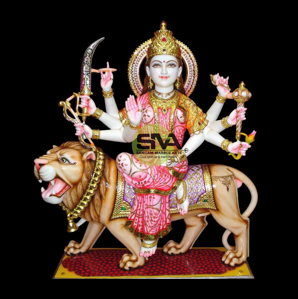 Multicolor Marble Durga Maa Statue