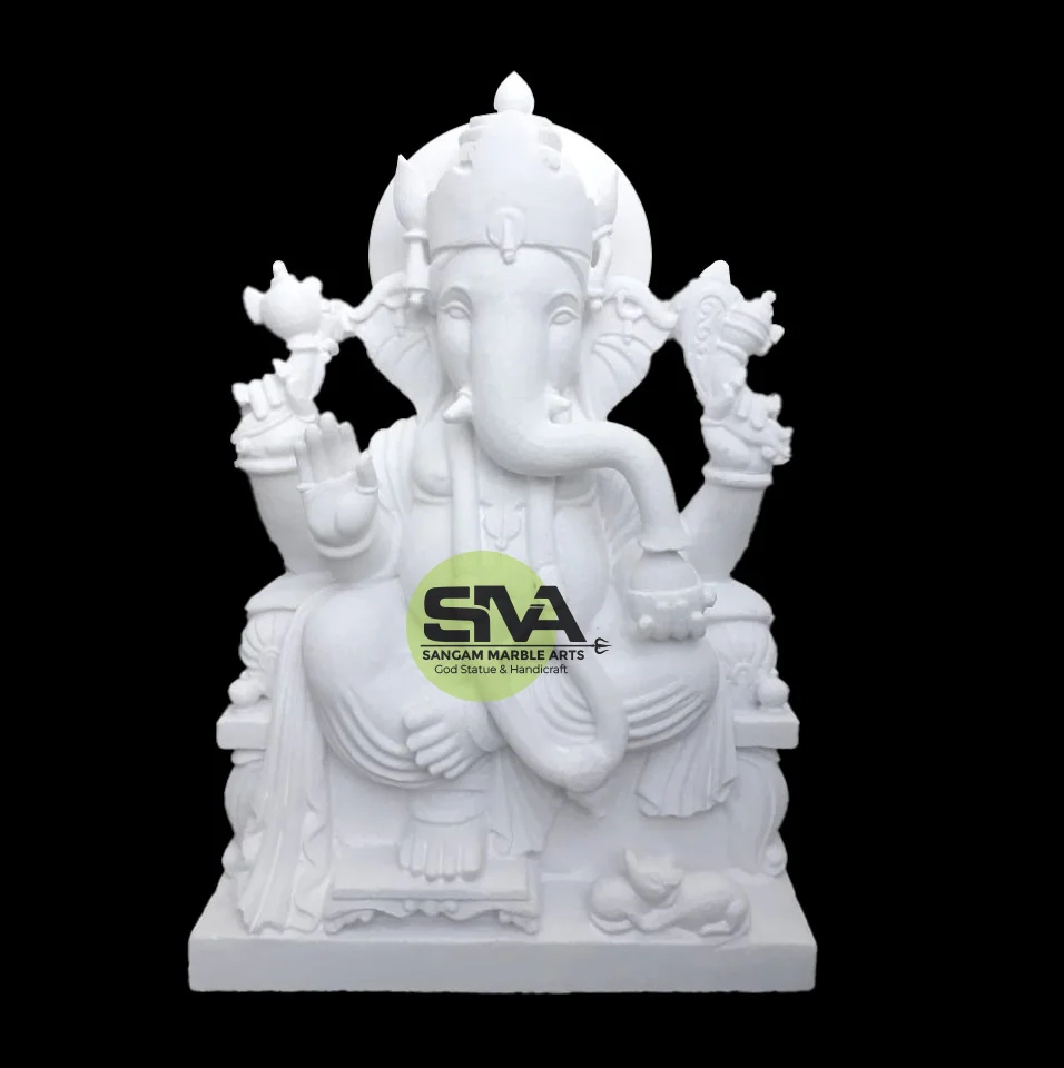 Pure White Ganpati Statue in marble