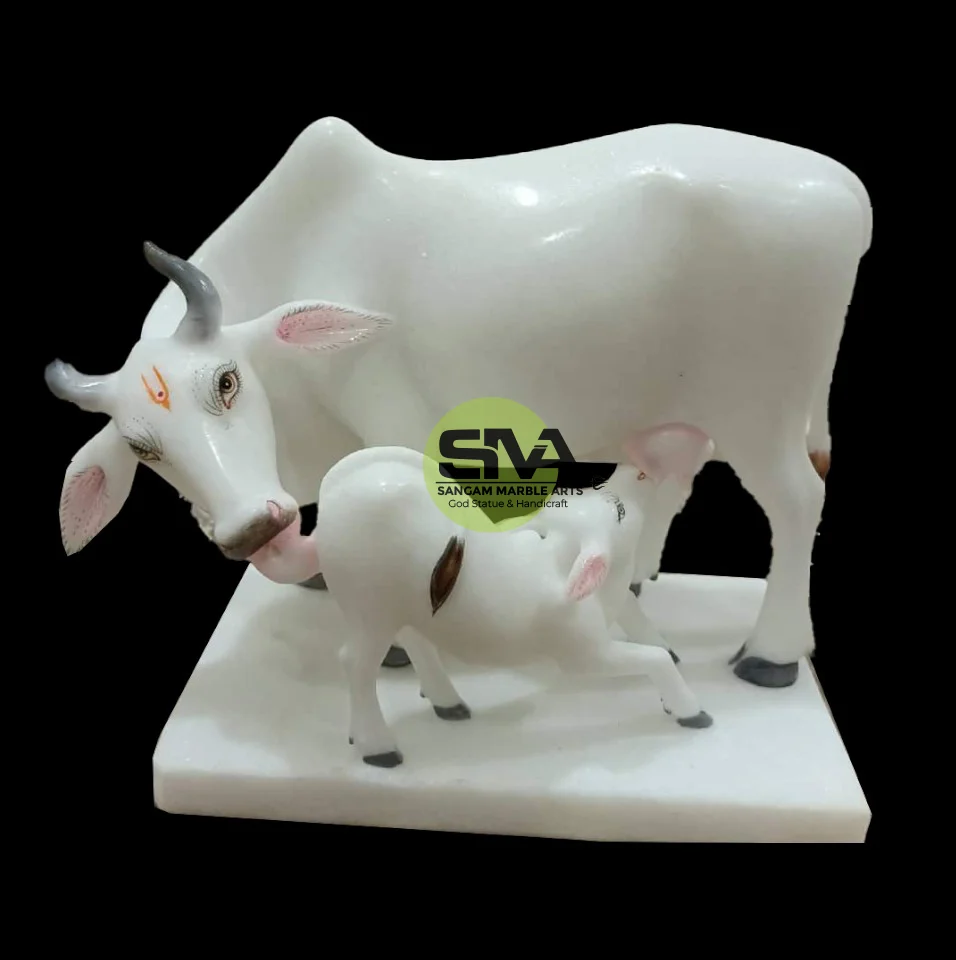 White Marble Cow And Calf Statue