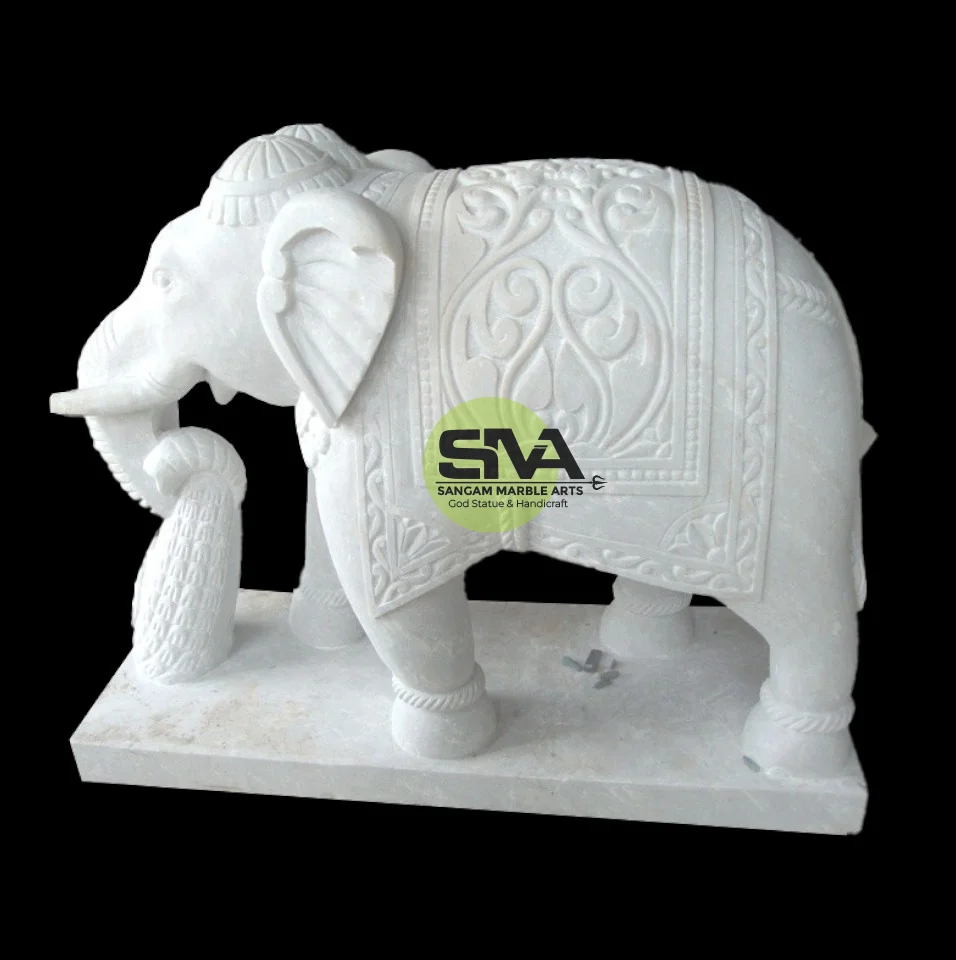 White Marble Elephant Statue for outdoor Decoration